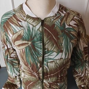 Jungle safari leaf print bomber jacket - Size Small - vacation, resort, summer